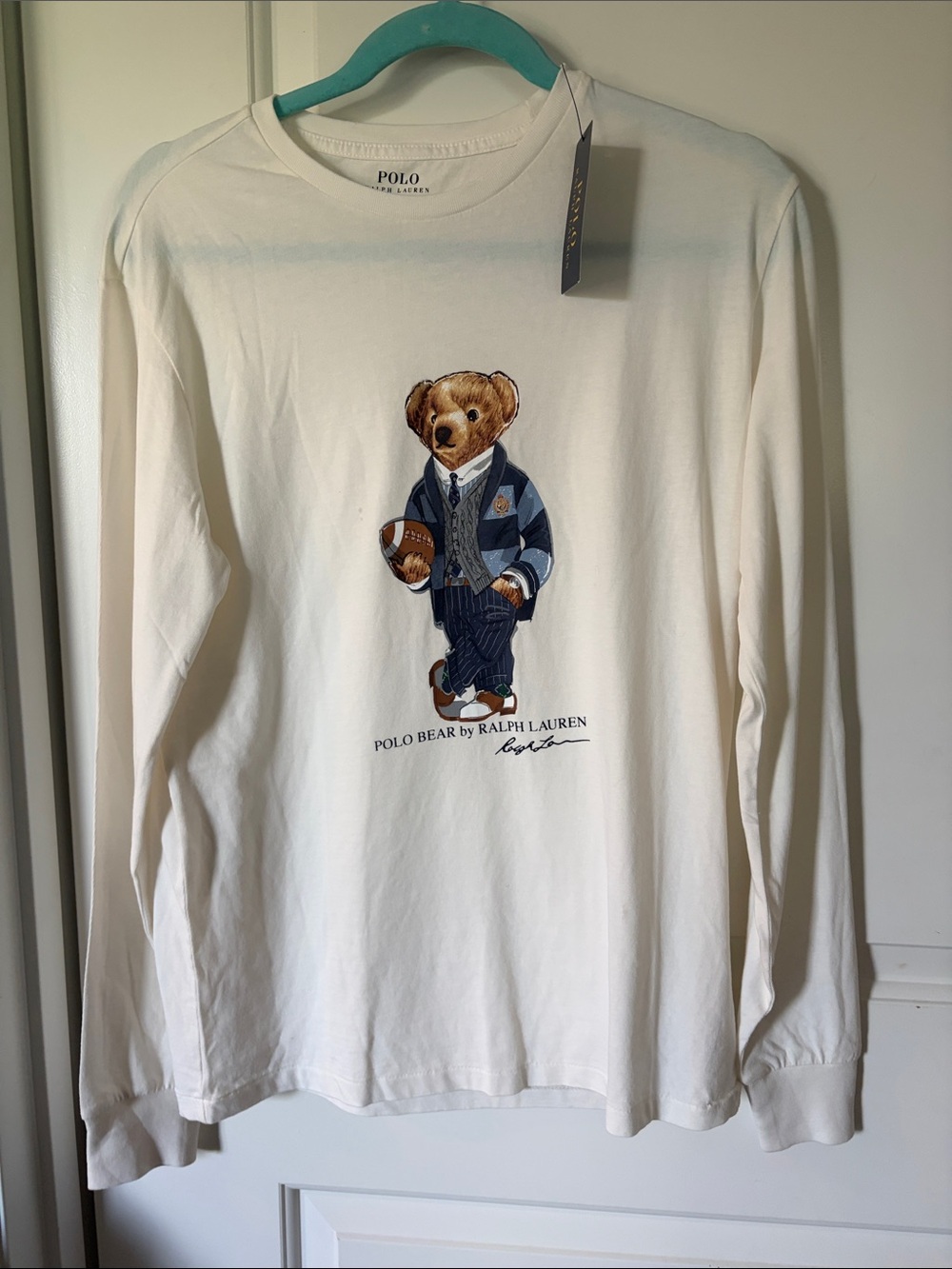 Polo by Ralph Lauren White Long-Sleeve Polo Bear Graphic Tee